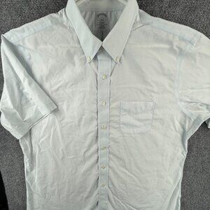 Brooks Brothers Non Iron Short Sleeve Button Up Shirt 17.5 Blue Regent Adult ***
